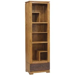 Petite bibliothèque bois sculpté bicolore 1T Acacia Maya Naturel - 60x40x200 cm