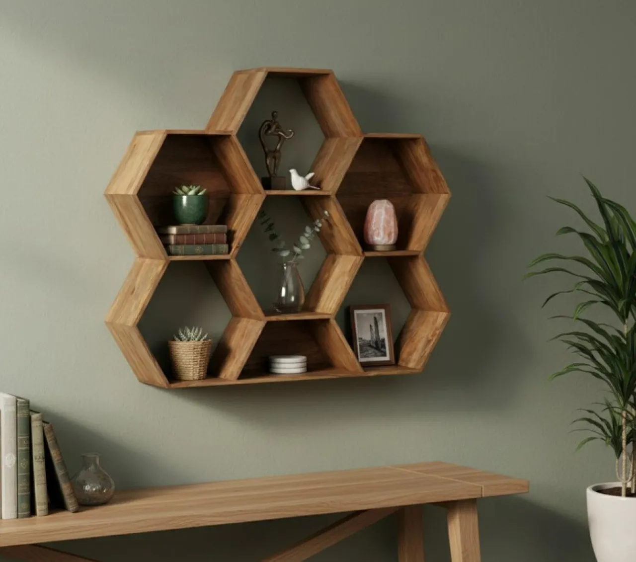 Petite étagère hexagonale Mango M&M offre Marron - 130x30x113 cm