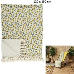Plaid à franges Bain de Soleil jaune/vert - 120x150cm