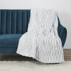 Plaid carreaux imitation fourrure XXL gris clair - 140x204 cm