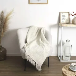 Plaid chenille gauffrée blanc - 125x150 cm