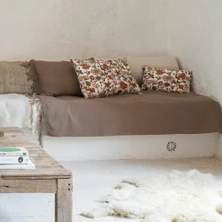 Plaid en coton & laine et détails macramé marron 90x200cm