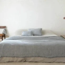 Plaid en double gaze de lin bleu 140x230cm