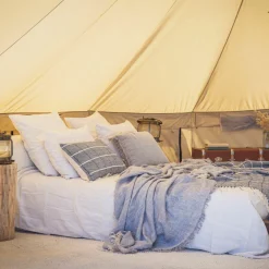 Plaid en double gaze de lin bleu 140x230cm