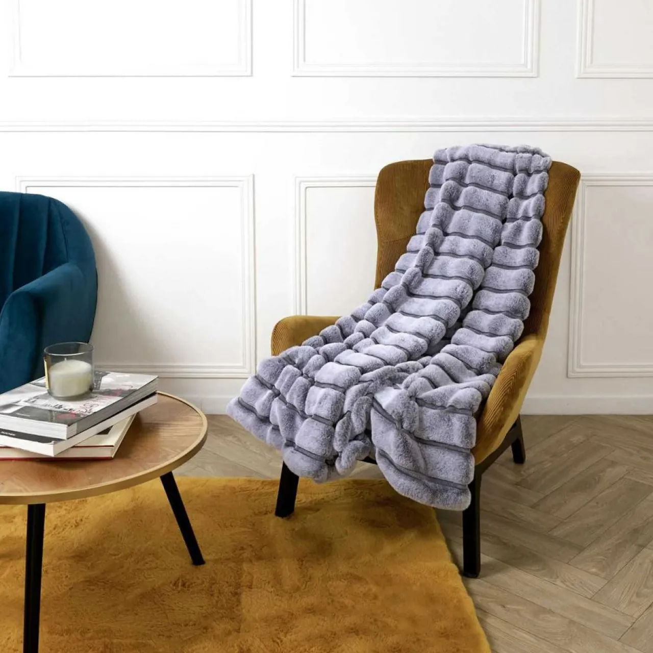 Plaid en fausse fourrure gris - 120x150 cm