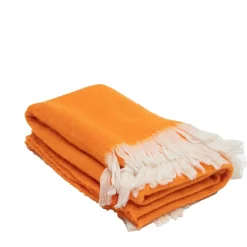 Plaid en laine finitions frangées orange 135x230cm