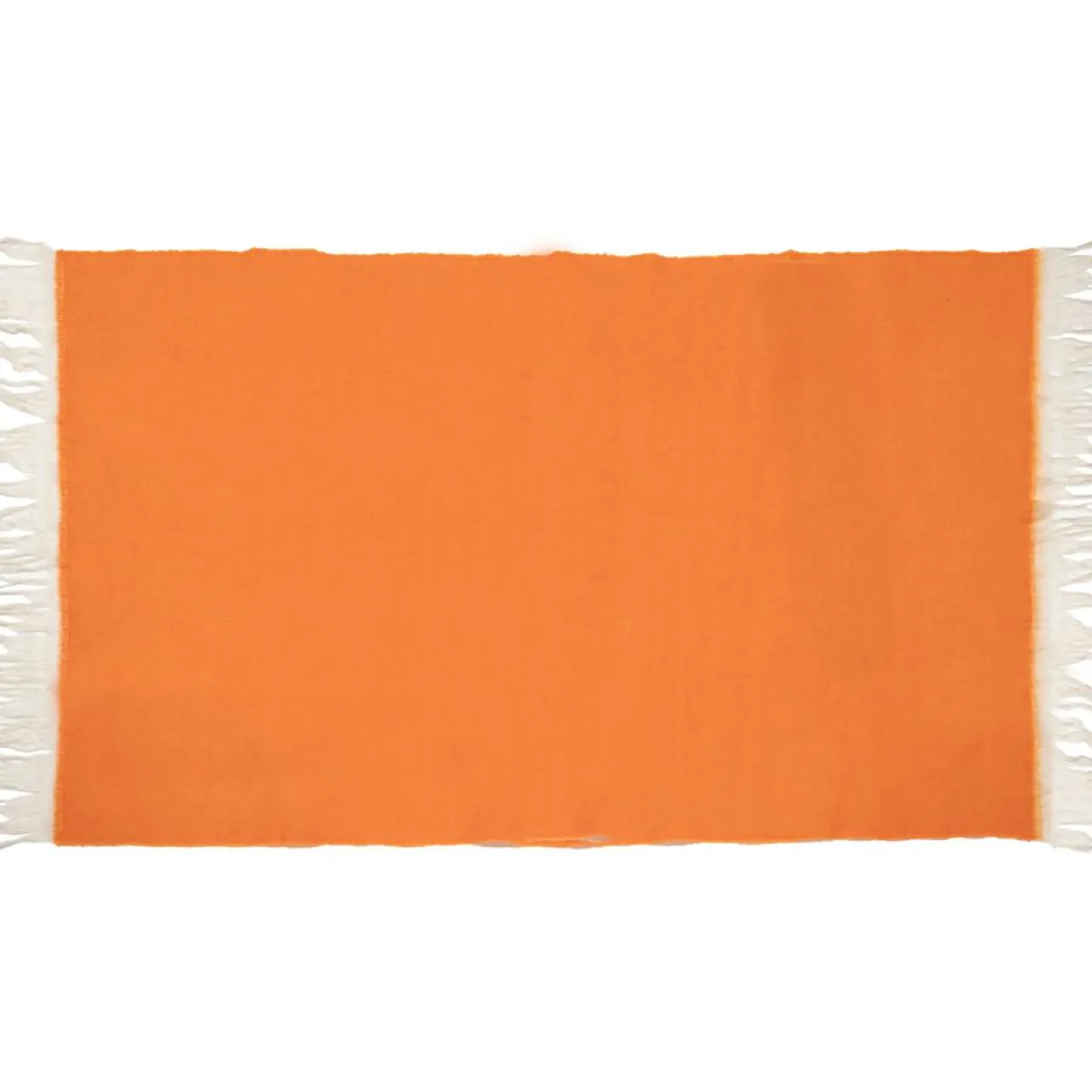 Plaid en laine finitions frangées orange 135x230cm