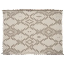 Plaid en laine motif kilim beige 140x200 cm