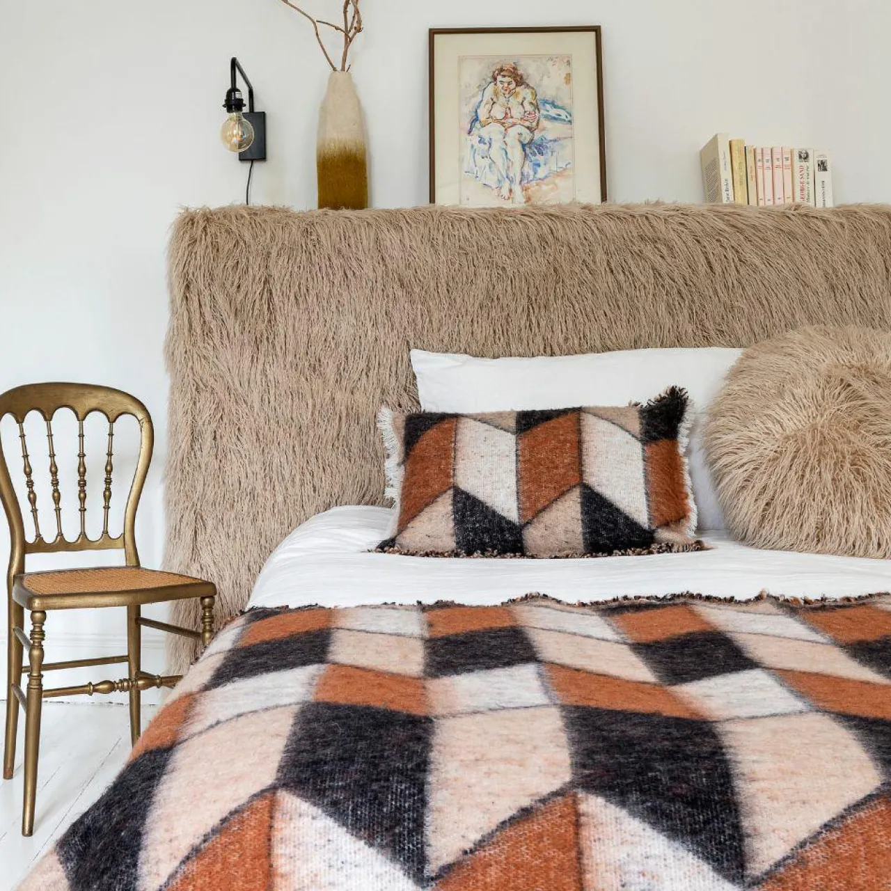 Plaid en laine motif 70s marron 135x230cm