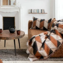 Plaid en laine motif 70s marron 135x230cm