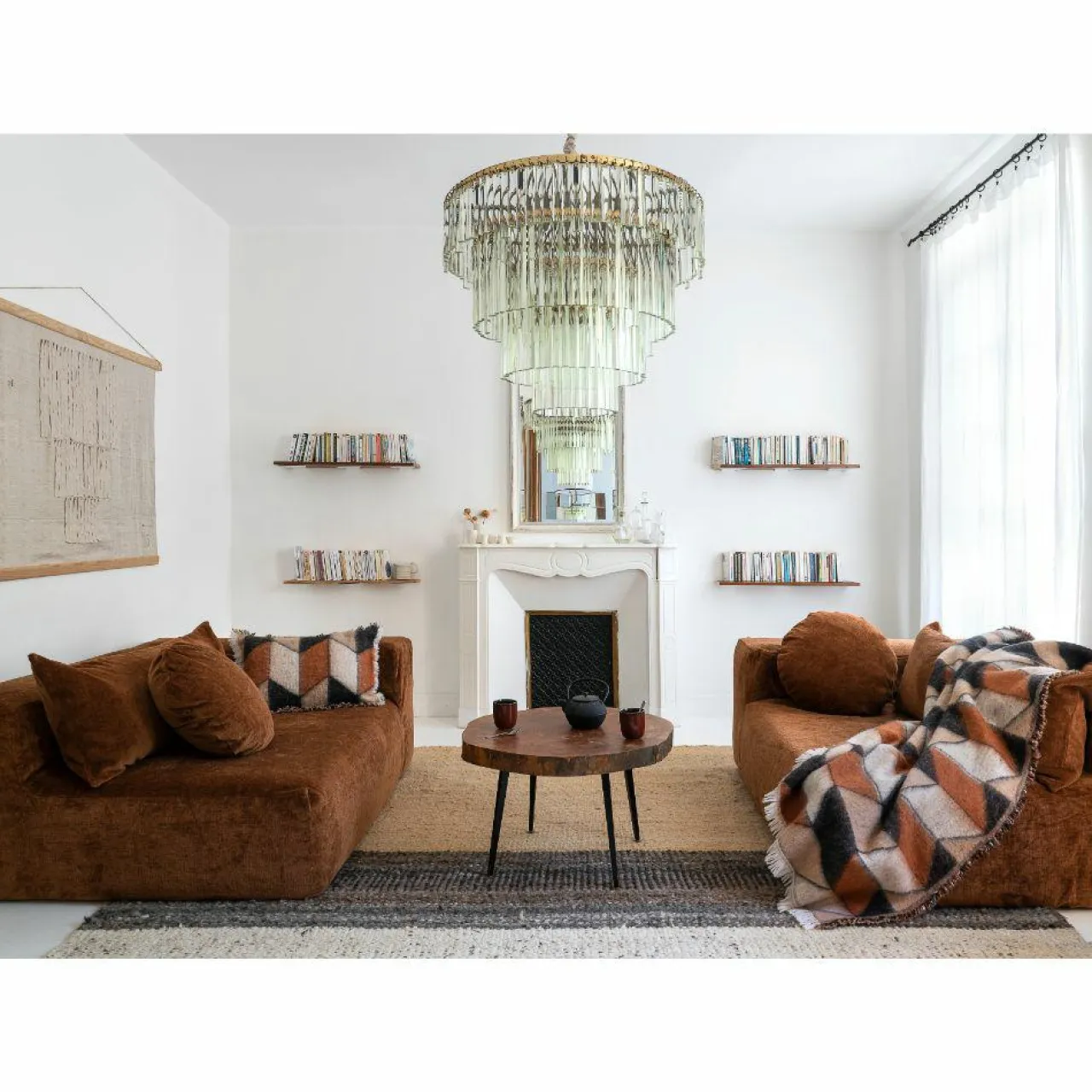 Plaid en laine motif 70s marron 135x230cm