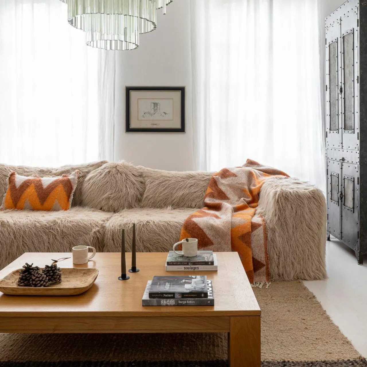 Plaid en laine motif 70s orange 135x230cm