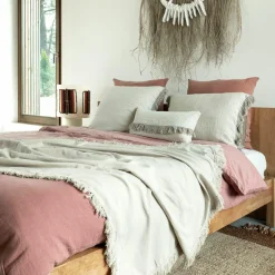 Plaid en lin & coton finitions frangées naturel 150x180cm