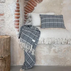 Plaid en lin et coton bleu 135x200cm