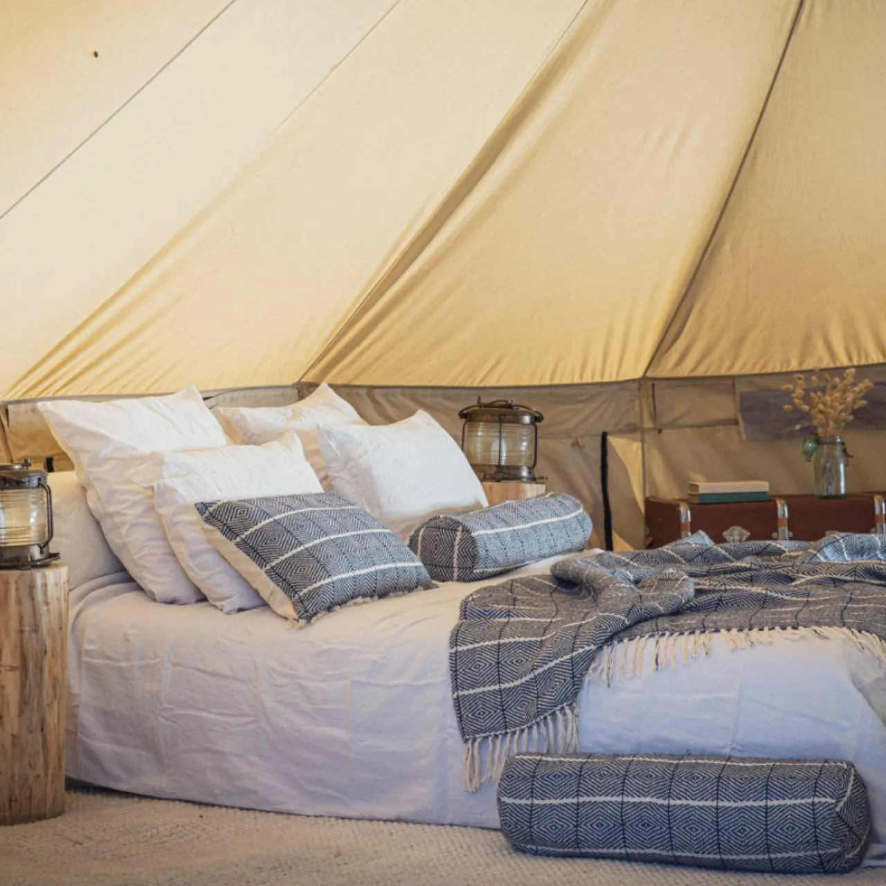 Plaid en lin et coton bleu 135x200cm