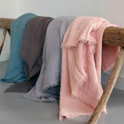 Plaid en lin lavé finitions frangées marron 150x180cm