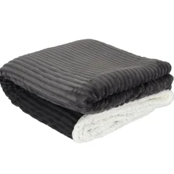 Plaid flanelle cotelé sherpa gris - 180x220 cm