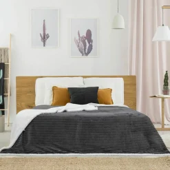 Plaid flanelle cotelé sherpa gris - 180x220 cm