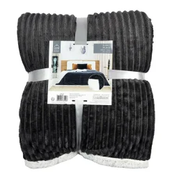 Plaid flanelle cotelé sherpa gris - 180x220 cm