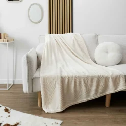 Plaid flanelle embossé crème - 150x200 cm