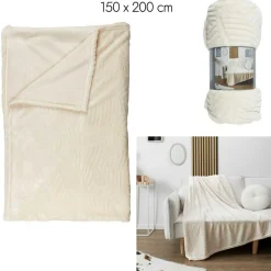 Plaid flanelle embossé crème - 150x200 cm