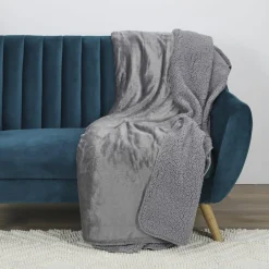 Plaid flanelle sherpa XXL gris foncé - 140x200 cm