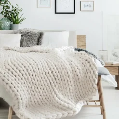 Plaid grosse maille Chunky écru - 150x120 cm