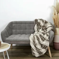 Plaid imitation fourrure luxury blanc/marron - 140x200 cm