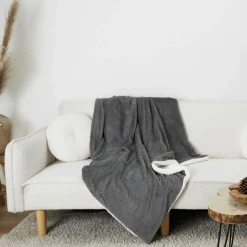 Plaid imitation fourrure sherpa gris - 140x200 cm