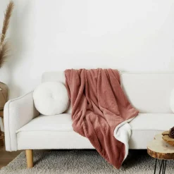 Plaid imitation fourure et Sherpa rose - 140x200 cm