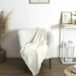 Plaid nid d'abeille blanc - 120x150 cm