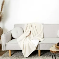 Plaid sherpa bouclé crème - 120x150 cm