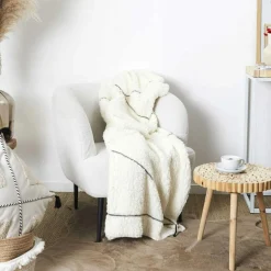 Plaid sherpa motif tresse blanc - 130x160 cm