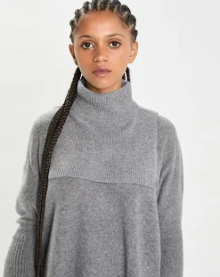 Plastron 100% Cachemire col montant en côtes Carla gris