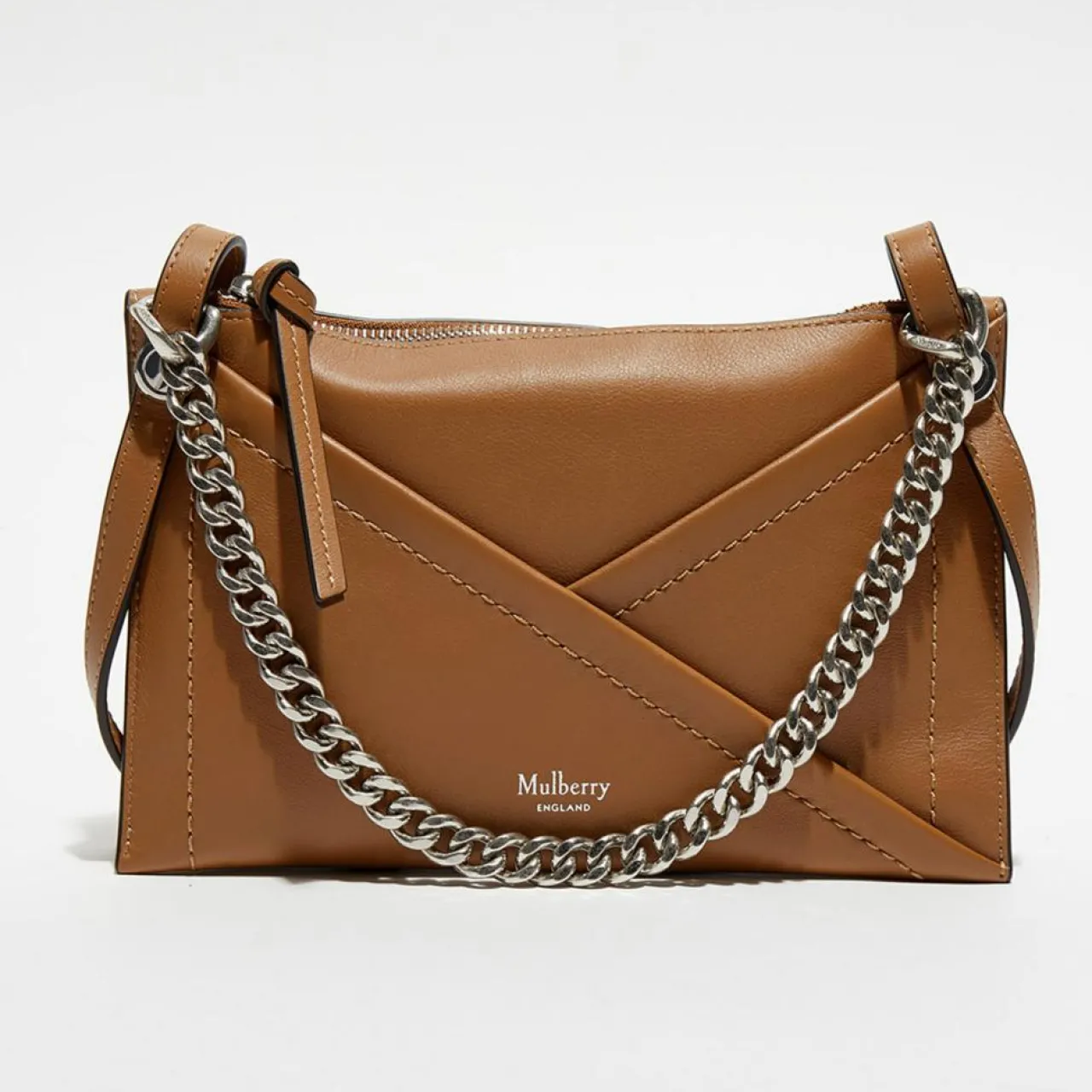 Pochette en Cuir Zipped Pouch teck - 23x15x4 cm
