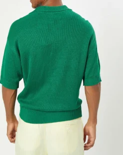 Polo 100% Lin manches courtes Maille vert emeraude