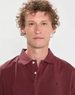 Polo manches courtes uni piqué rouge grenade