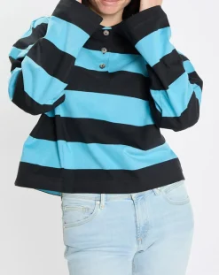 Polo rayures rugby bleu/noir