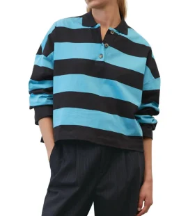 Polo rayures rugby bleu/noir