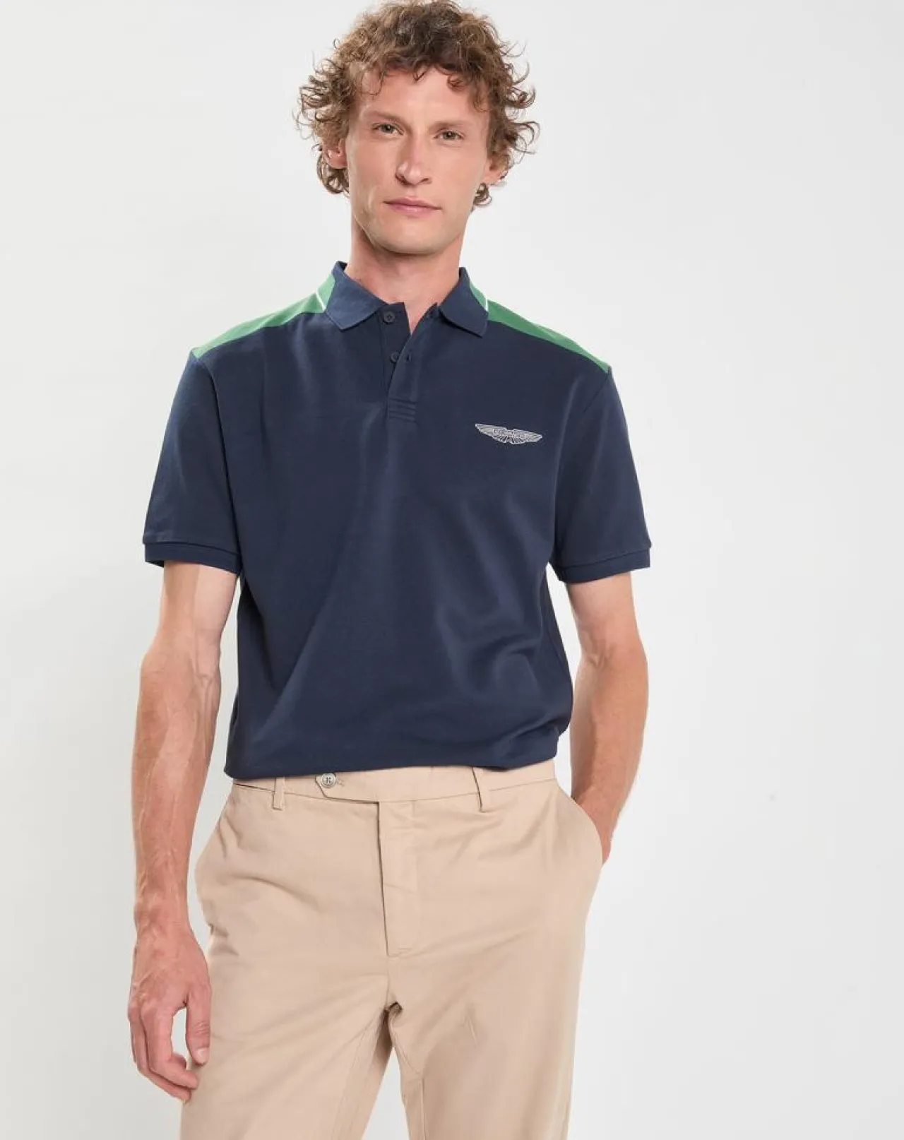 Polo Regular Fit Aston Martin Racing Colorblok bleu foncé/vert