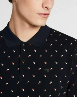 Polo Regular Fit imprimé Square bleu marine