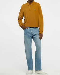 Polo Regular Fit manches longues uni piqué marron moyen