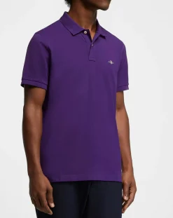 Polo Regular Fit manches courtes uni piqué violet
