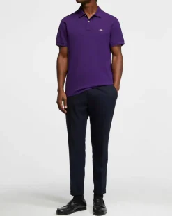 Polo Regular Fit manches courtes uni piqué violet