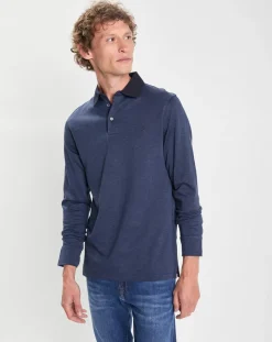 Polo Slim Fit Mercerisé à chevrons bleu