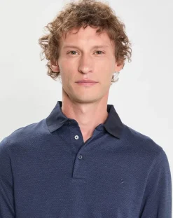 Polo Slim Fit Mercerisé à chevrons bleu