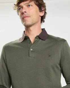 Polo Slim Fit Mercerisé imprimé chevron kaki foncé