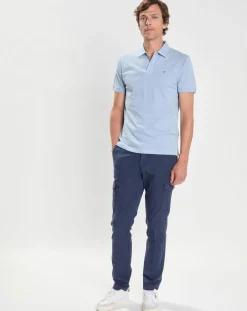 Polo Slim Fit uni Piqué bleu ciel