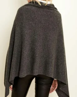 Poncho 100% Cachemire 4 fils col V gris chiné foncé