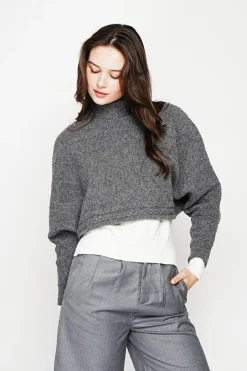 Poncho court col roulé loup